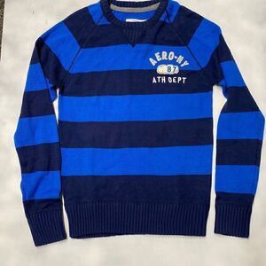 Mens Aeropostale Striped Crewneck Sweater Navy Royal Blue Medium Logo NWT MSRP $